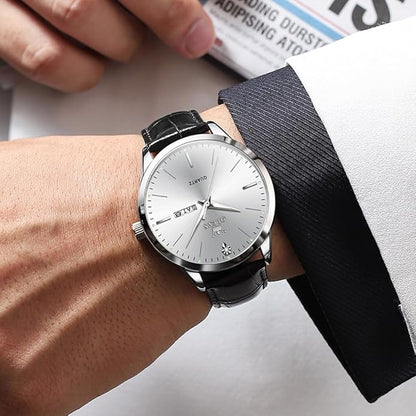 OLEVS Mens Watches, Dress Waterproof Classic Analog Casual Luxury Wrist Watch for Men with Date, Easy to Read Relojes para Hombres Male Quartz Wristwatch with Brown Black Leather Band Blue Black Dial