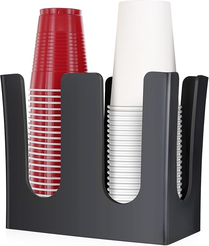 Cup Dispenser, Coffee Cup and Lid Holder for 5oz-16oz Paper Plastic Cups, Cup Organizer for Bathroom Countertop Coffee Bar Office Breakroom