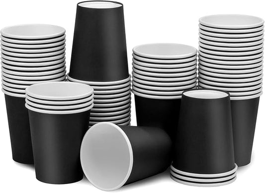 Paper Cups 8 oz 70 Pack, Disposable Paper Coffee Cups Disposable Cups for Hot or Cold Beverage Drinking for Halloween, Party, Picnic, BBQ, Travel, and Event -Black
