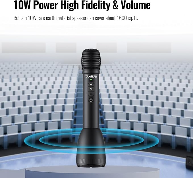 TAKSTAR 2-in-1 Bluetooth Wireless Handheld Microphone & Voice Amplifier, 7 Kinds Sound Effects, 10W Portable Mic Speaker for Karaoke Meeting Outdoor Teacher Speech Party -DA10S(Con't Connect Speaker)