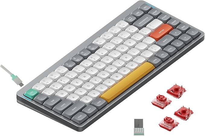nuphy Air75 V2 Portable 75% Mechanical Keyboard,Wireless Keyboard,Supports Bluetooth/2.4G/USB-C RGB Bluetooth Keyboards,Compatible with Windows/Mac OS/Linux Systems Grey-Gateron Cowberry Switch