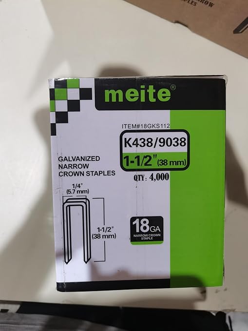 meite 18 Gauge 1/4-Inch Narrow Crown Staples, 1-1/2-Inch Length Galvanized Staples for Heavy Duty and Upholstery (4,000 Counts)