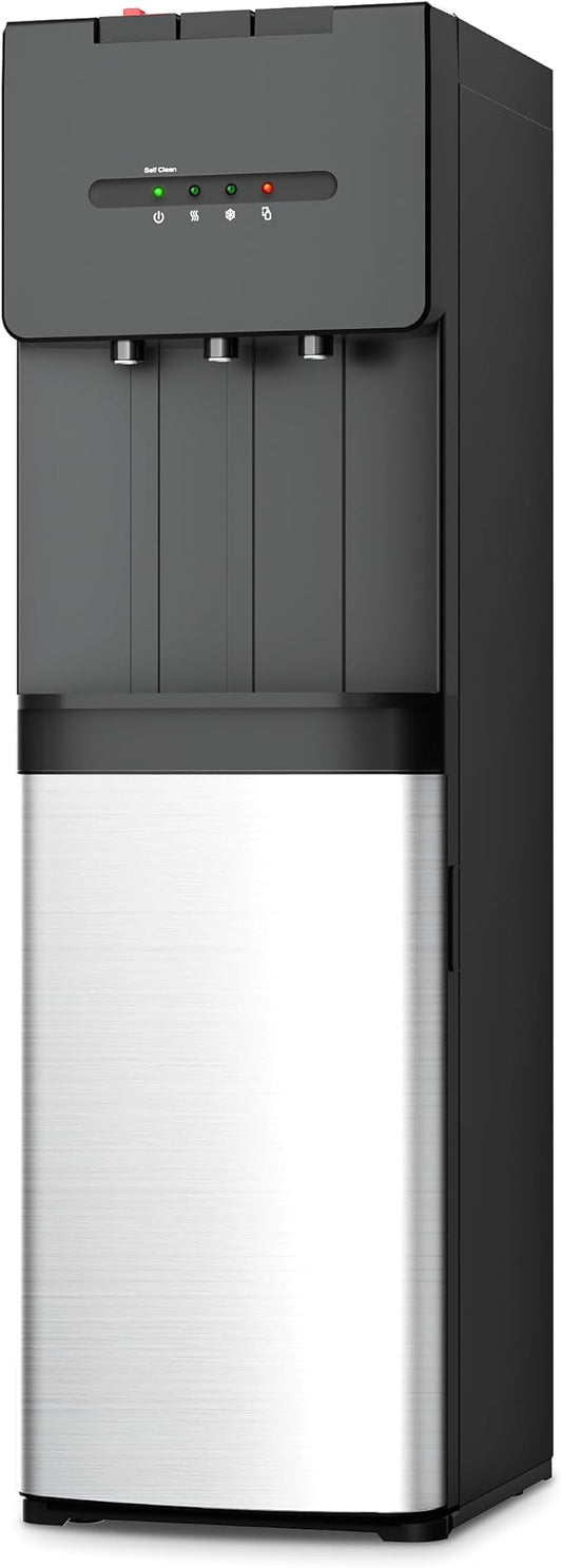 EUHOMY Self Cleaning Bottom Loading Water Cooler Dispenser, 3 Temperatures (Cold, Warm, Hot), Child Safety Lock, LED Indicator Light, Water Dispenser for Home, Apartment, Office, Black
