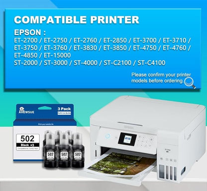 502 Ink Refill Compatible Bottles for Ecotank ET2760 ET-4760 ET2750 ET-3760 ET-2850 ET-15000 ST-4000 ST-2000 ET-3710 ET-3850 ET-3750 ET-4850 ET-3830 ET4750 Printer