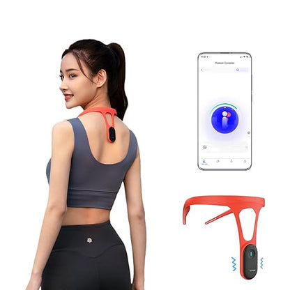 P1 Smart Posture Trainer & Corrector, Control with App, Check Posture in Real Time, Strapless, Boost Health & Temperament (Red)