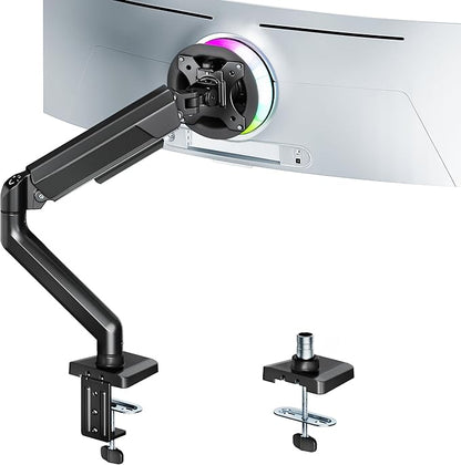 ARES WING Heavy Duty Single Monitor Arm - Fully Adjustable Monitor Mount for 17"-40" Ultrawide Screens up to 26.4 lbs with Clamp/Grommet Desk Mount, 75/100 Vesa Mount, Black