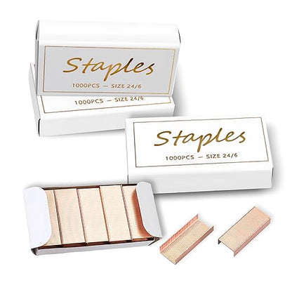 4000pcs 24/6 Colored Rose Gold Staples, Premium Standard Stapler Refill Pins, Staples for Desktop Stapler Home Office Heavy Duty Supply, 50 Per Strip, 4 Box