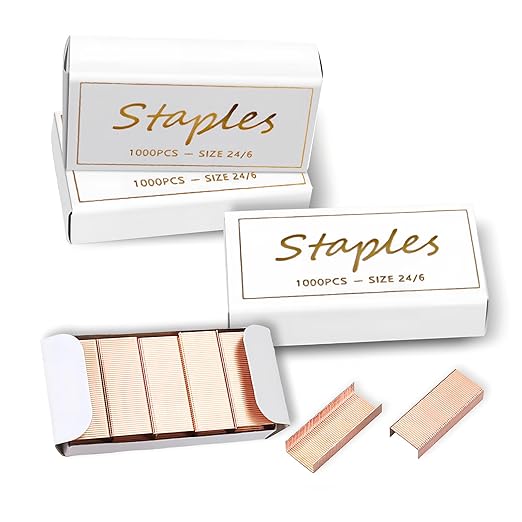 4000pcs 24/6 Colored Rose Gold Staples, Premium Standard Stapler Refill Pins, Staples for Desktop Stapler Home Office Heavy Duty Supply, 50 Per Strip, 4 Box