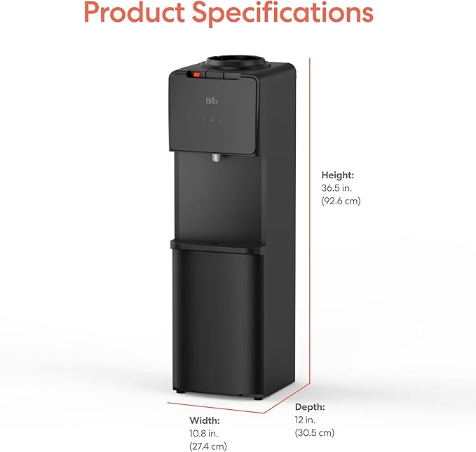 Brio CLTL130 130 Series Top-Load Water Cooler Dispenser for 3- and 5-Gallon Bottles, Hot & Cold, Spill-Free Loading, Child Safety Lock, Energy Star 3.0, Black
