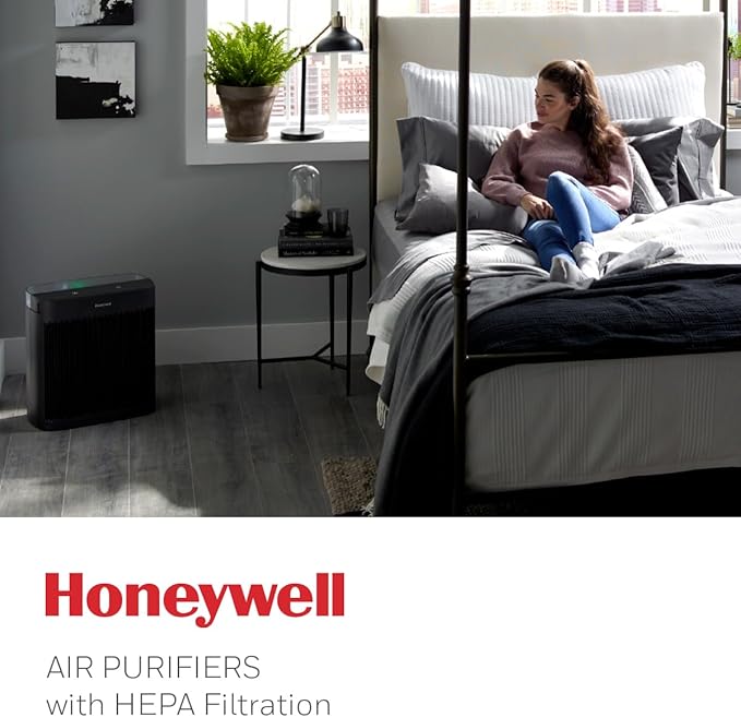Honeywell HEPA Air Purifier for Home, 1733 Ft² Rooms in 1 hour, Air Quality Indicator, Auto Mode, Reduces Allergens, Dust, Pollen, Smoke, Pet Dander, Odors, Black, HPA5200