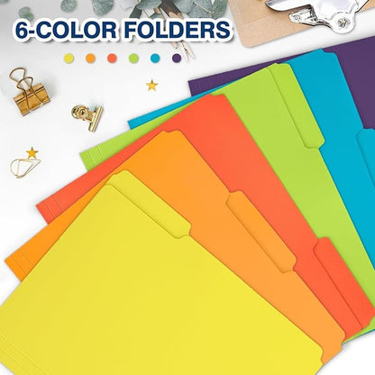 H4D 30 Pack Colored File Folders, Plastic Manila Folders with 1/3-Cut Tabs, Letter Size Home School Office Supplies for Document Filing, 6 Colors
