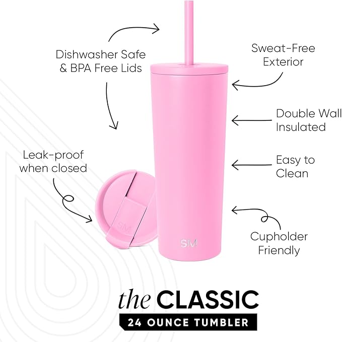 Simple Modern Classic Tumbler with Lid and Straw | Insulated Iced Coffee Cup Reusable Stainless Steel Water Bottle Travel Mug | Gifts for Women Men Her Him | 24oz | Dragon Fruit