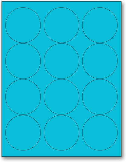NextDayLabels - 8-1/2 x 11 Neon Color High Light Fluorescent Labels for Laser & Inkjet Printer (Blue Fluorescent, 2.5" Round - 12 Per Page | 1200 Labels)