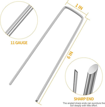 WAENLIR 6 inch 20 Pack Landscape Staples Galvanized Garden Stakes, Heavy Duty Ground Stakes Sod Pins for Securing Weed Fabric Barrier,Plant Cover, Artificial Turf,Dog Fence