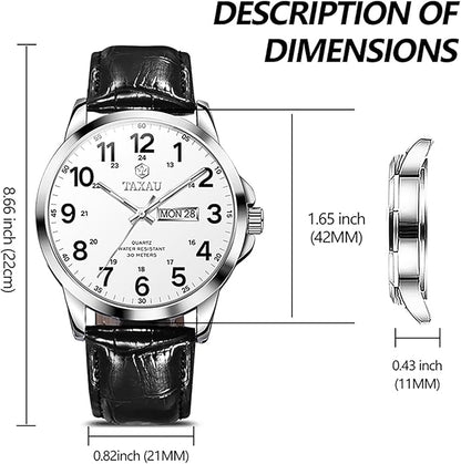 Watches for Men Leather Large Arabic Numerals Mens Watches Waterproof Band with Date Quartz Men's Wrist Watch