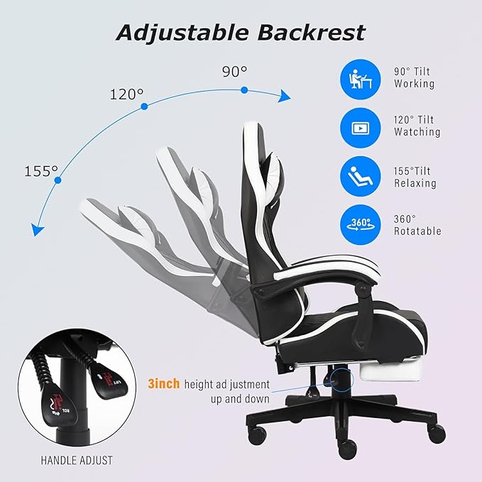 Gaming Chair, Computer Gaming Chairs with Footrest, Linkage Armrests and Lumbar Support, High Back Ergonomic Office Chair for Adults, Big and Tall Desk Chair(Blackwhite)