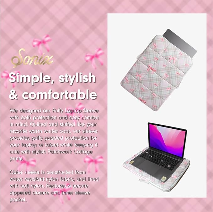 Sonix | Puffy Laptop Sleeve | 15-16 Inch, Quilted Pillow Puffer Laptop Carrying Case, Computer Sleeve | Clueless Pink