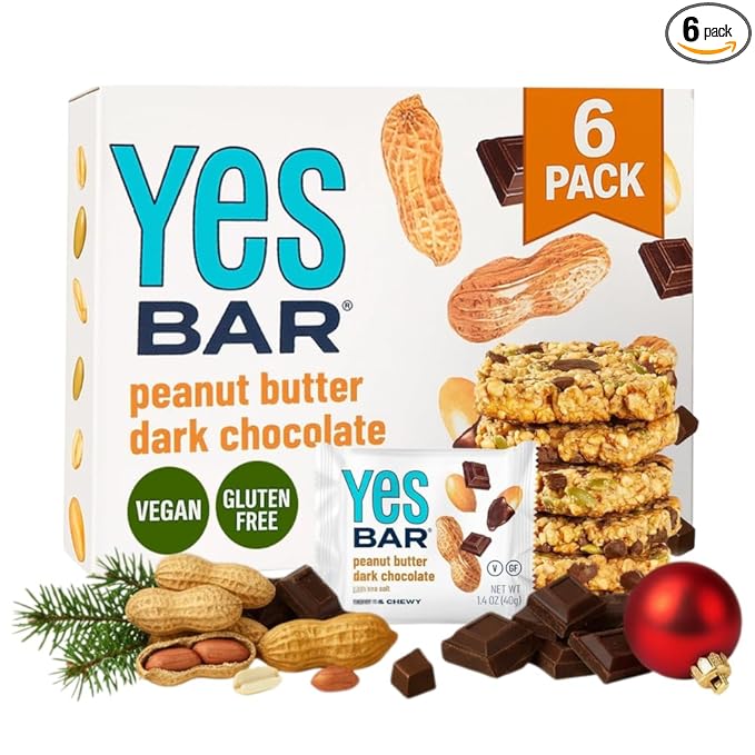 The YES Bar Peanut Butter Dark Chocolate – Plant Based Protein, Decadent Snack Bar – Vegan, Gluten Free, Dairy Free, Low Sugar, Healthy Snack, Breakfast, Low Carb, Keto Friendly (Pack of 6)