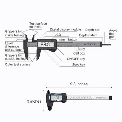 Digital Caliper 0-6" Measuring Tool, Micrometer Caliper with Auto-Off Feature, Interchangeable Between inches and millimeters for Jewelry Measurement and 3D Printing