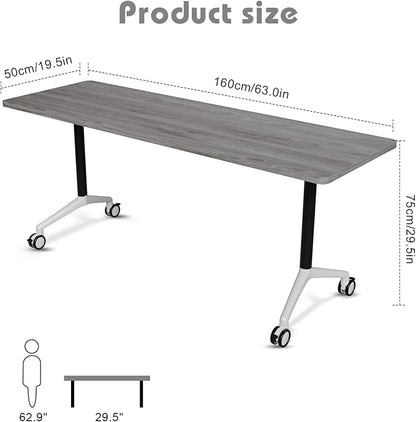 Conference Room Table with Flip-Top Design for Dynamic Meetings, Business Table Computer Desk with Heavy-Duty Frame,Foldable Seminar Meeting Tables for Home Office (4, B, 61IN)