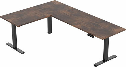 VIVO Electric 78 x 55 inch Square Corner Memory L Shaped Stand Up Desk, Rustic Vintage Brown Table Top, Black Frame, Corner Height Adjustable Workstation, 3E-S Series, DESK-KIT-3E5SBN