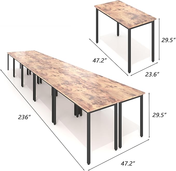 Bonzy Home Conference Tables 20ft Office Computer Desk for Meeting Room Study Writing Printer Podcast Table for 24 People Rustic Brown 10PCS 236.2"x47.2"x29.5"
