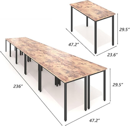 Bonzy Home Conference Tables 20ft Office Computer Desk for Meeting Room Study Writing Printer Podcast Table for 24 People Rustic Brown 10PCS 236.2"x47.2"x29.5"