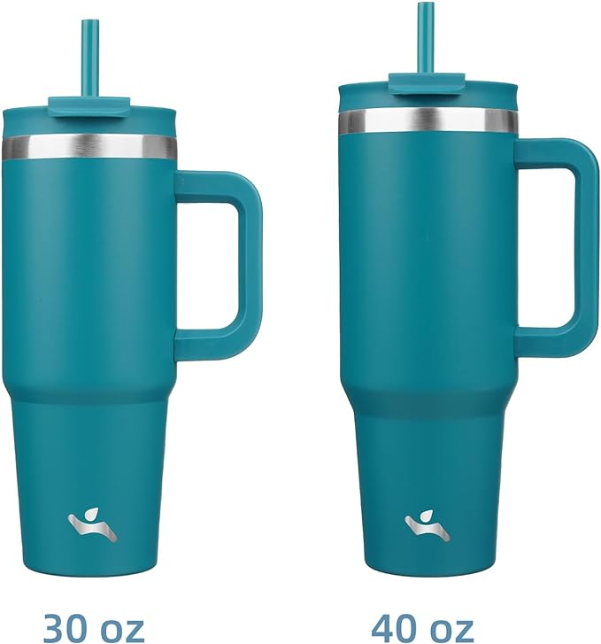 40 oz Tumbler with Handle and 2 Straws,2 in 1 Lid Insulated Water Bottle Stainless Steel Travel Coffee Mug,Blue