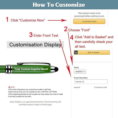 Ancolo Custom Executive Pens Stylus Tip School Writing Set Metal body - Engraved Personal Name pens - with Your Team Name or Slogan/Phone number/Address- 10 Pens/Box