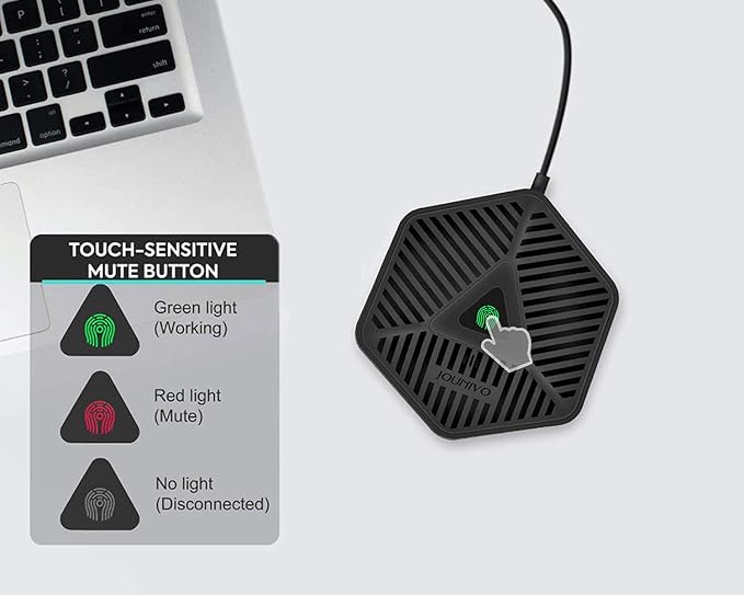 JOUNIVO Conference USB Microphone, 360° Omnidirectional Computer Mic with Mute Button for Video Conference, Recording, Skype, Online Class, Plug & Play Compatible with Windows/macOS/PC/Laptop(JV808)