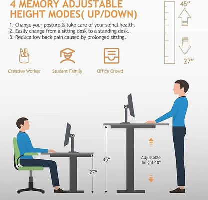 Electric Standing Ergonomic Desk 55 x 24 Inches Adjustable Height Curved Sit Stand Up Desk for Home Office Computer Desk with Memory Preset, Headphone Hook (Black Frame & Black Top)