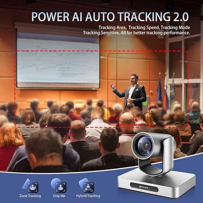 AVKANS 4K NDI PTZ Camera, HDMI SDI AI AUTO Tracking PTZ Camera with IP Live Streaming for Church Worship Live Events, PoE Support