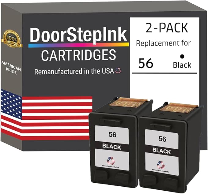 DoorStepInk Remanufactured Ink Cartridge Replacements for HP 56 (2 Black Cartridges) for Printers HP DeskJet 450cbi, 450ci, 450wbt, 5150, 5150w, 5160, 5550, 5650, 5650v, 5850, 5850w