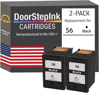 DoorStepInk Remanufactured Ink Cartridge Replacements for HP 56 (2 Black Cartridges) for Printers HP DeskJet 450cbi, 450ci, 450wbt, 5150, 5150w, 5160, 5550, 5650, 5650v, 5850, 5850w