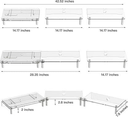 RQUOIRE Ergonomic Acrylic Dual Monitor Stand with Adjustable Laptop Riser, Compatible with Desktop, Printer, TV and More Devices,Monitor Riser Holder Suitable for 2 Monitors (Clear)