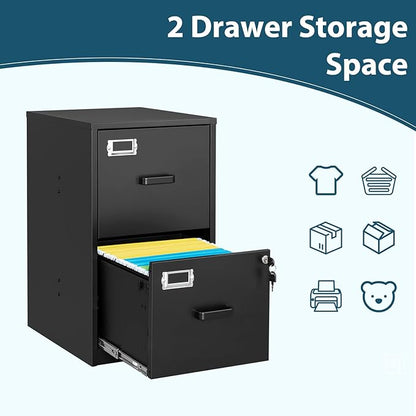 MIIIKO 2 Drawer Filing Cabinet with Lock, Metal Vertical File Cabinets for Home Office, Lockable File Storage Cabinets Under Desk, Letter/A4 File Folders Storage(Assembly Required)