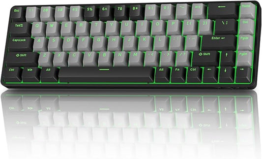 TMKB T68 60% Wireless Mechanical Gaming Keyboard, Tri-Mode BT5.0/2.4GHz/USB-C with Blue Switch, RGB Backlight, Anti-Ghosting, Compact 68 Keys, Wired/Wireless, Black/Gray