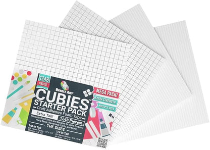 Bearly Art CUBIES The Polar Collection - Acid Free Adhesive Foam Tape for DIY Arts and Crafts - Double Sided Tape - Mega Pack with 1248 Total Pieces - Precut Squares & Strips