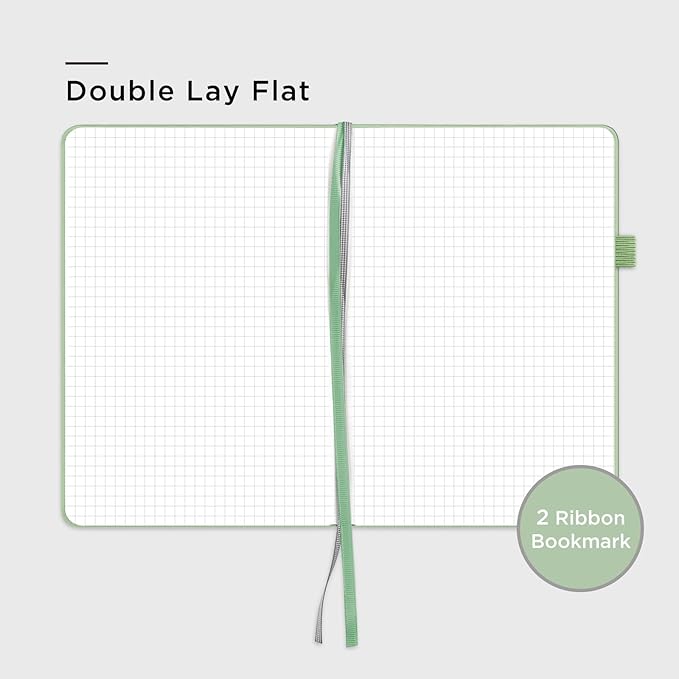 160 Pages, A5 5.7 x 8 inches 100 gsm Thick Paper Notebook Journals for Writing, Grid Hardcover Notebook(1 Pack, Light Green)