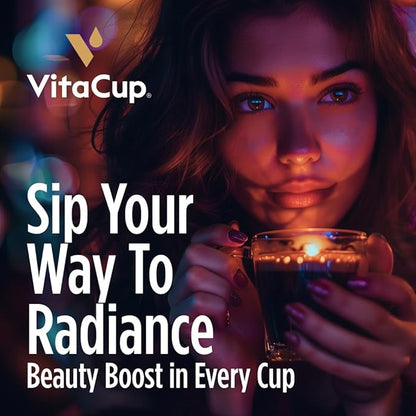 VitaCup Beauty Collagen Coffee Pods for Hair, Skin & Nails, with Biotin & Folate, Medium Dark Roast, Keto Friendly, Recyclable Single Serve Pod Compatible with Keurig K-Cup Brewers,16 Ct