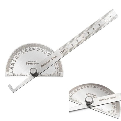 Stainless Steel Angle Protractor, 0-180 Degrees, 10 cm Woodworking Ruler, Angle Measure Tool