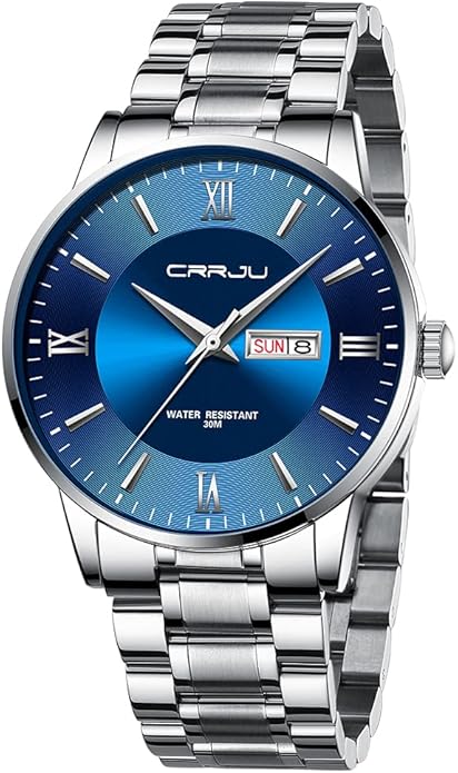 CRRJU Men's Fashion Luxury Stainless Steel Watches for Men Business Auto Date Chronograph Analog Quartz Wristwatches