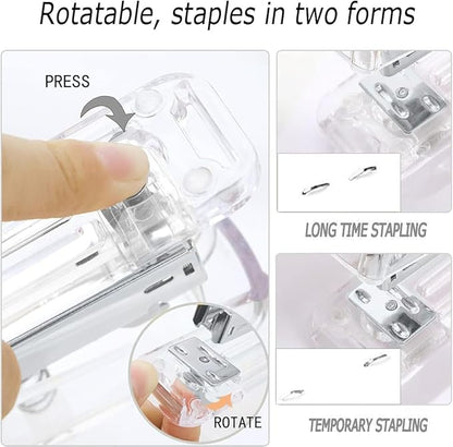 Desk Organizers and Accessories 7Pcs Set with 360-Degree Rotating Pen Holder, Acrylic Stapler, Tape Holder, Staple Remover, Binder/Paper Clips Kit, Scissor and 1 Box of Staples