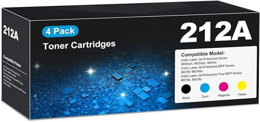212A Toner Cartridge M554dn W2120A W2121A W2122A W2123A Compatible for HP 212A Toner Cartridge with Chip for Color Laserjet Enterprise M554dn M555dn, MFP M578f, Flow MFP M578z, HP212A 212X, 4 Pack