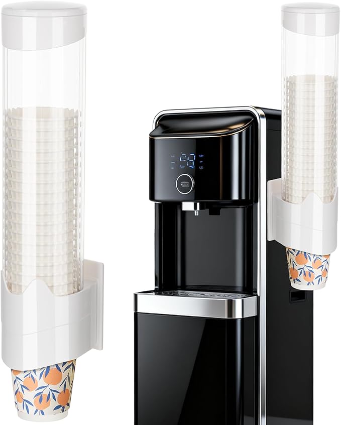 MYITYARD Large Cup Dispenser, Wall Mount Water Cooler Cup Dispenser Fits 10oz - 16oz Disposable Paper and Plastic Cups, Pull Type Cup Holder for Home Office Hospital Gym, Magnetic Mounting, White