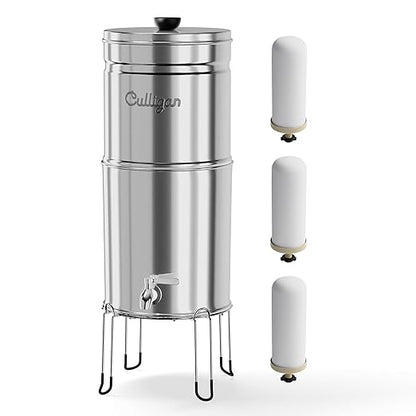 Culligan with MaxClear Technology 3 Gallon Gravity Water Filter System, Polished Countertop Ceramic Water Filter NSF/ANSI Certified to Reduce Lead, Microplastics & Total PFAS, with 3 Filters