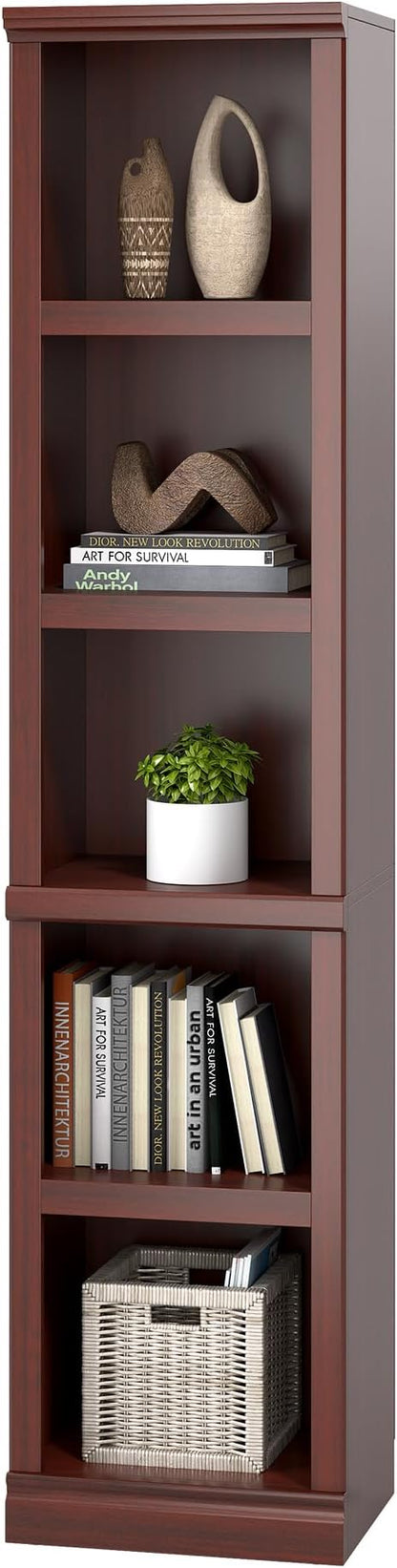blini 5-Shelf Narrow Bookcase White Wooden Tall Bookshelves Floor Standing Display Storage Shelves Mahogany Bookcase for Home Office, Living Room, Bed Room