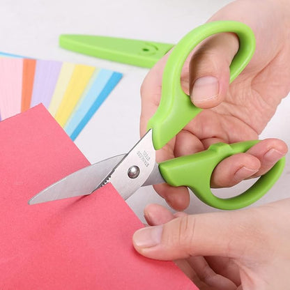 6 inches Multipurpose Scissors, Stainless Steel Sharp Basic Shears for School Office Home Kitchen Household Craft Supplies w/Protective Cover, Comfort Grip Green
