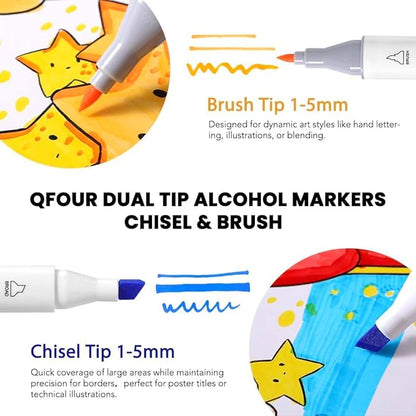 Alcohol Markers, 82Pcs Coloring Markers No Bleeding, Brush & Chisel Tip Permanent Art Drawing Pens for Adults And Kids Illustration, Coloring Book, Sketching, Drawing, Card Making