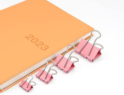 Pink Binder Clip, Paper Binder Clips, Paper Clamps Assorted Sizes, (Large, Medium, Small, X-Small) Paperclips for Office School, 100 Pack (New Version)